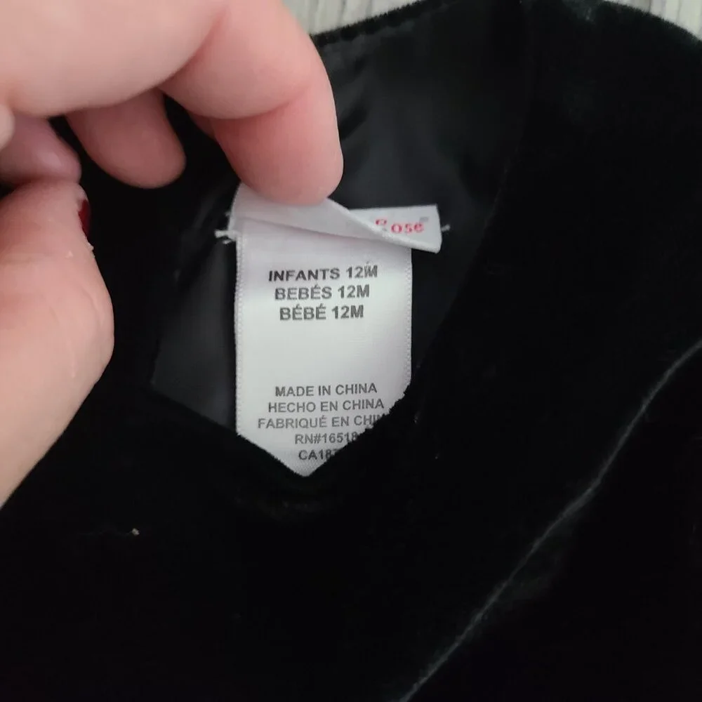 Sweet Heart Rose infant girls black and white formal velvet winter dress sz 12M - Picture 7 of 10